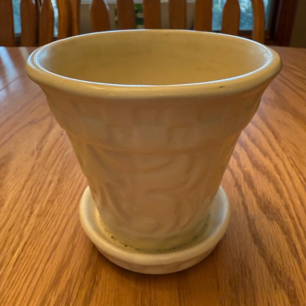 Vintage Cream Ceramic Planter with Saucer Bottom